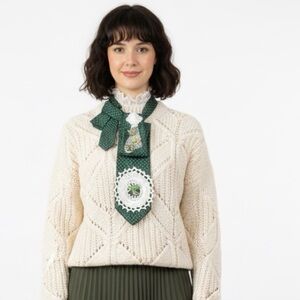 Handmade Upcycled Green Polka Dot Necktie Scarf Brooch